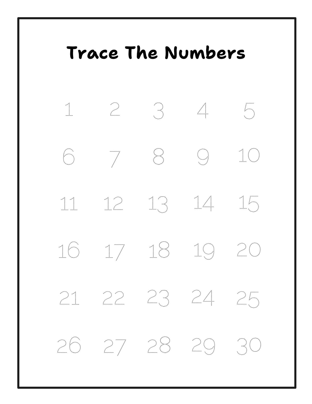 Number Tracing Worksheet 1-30